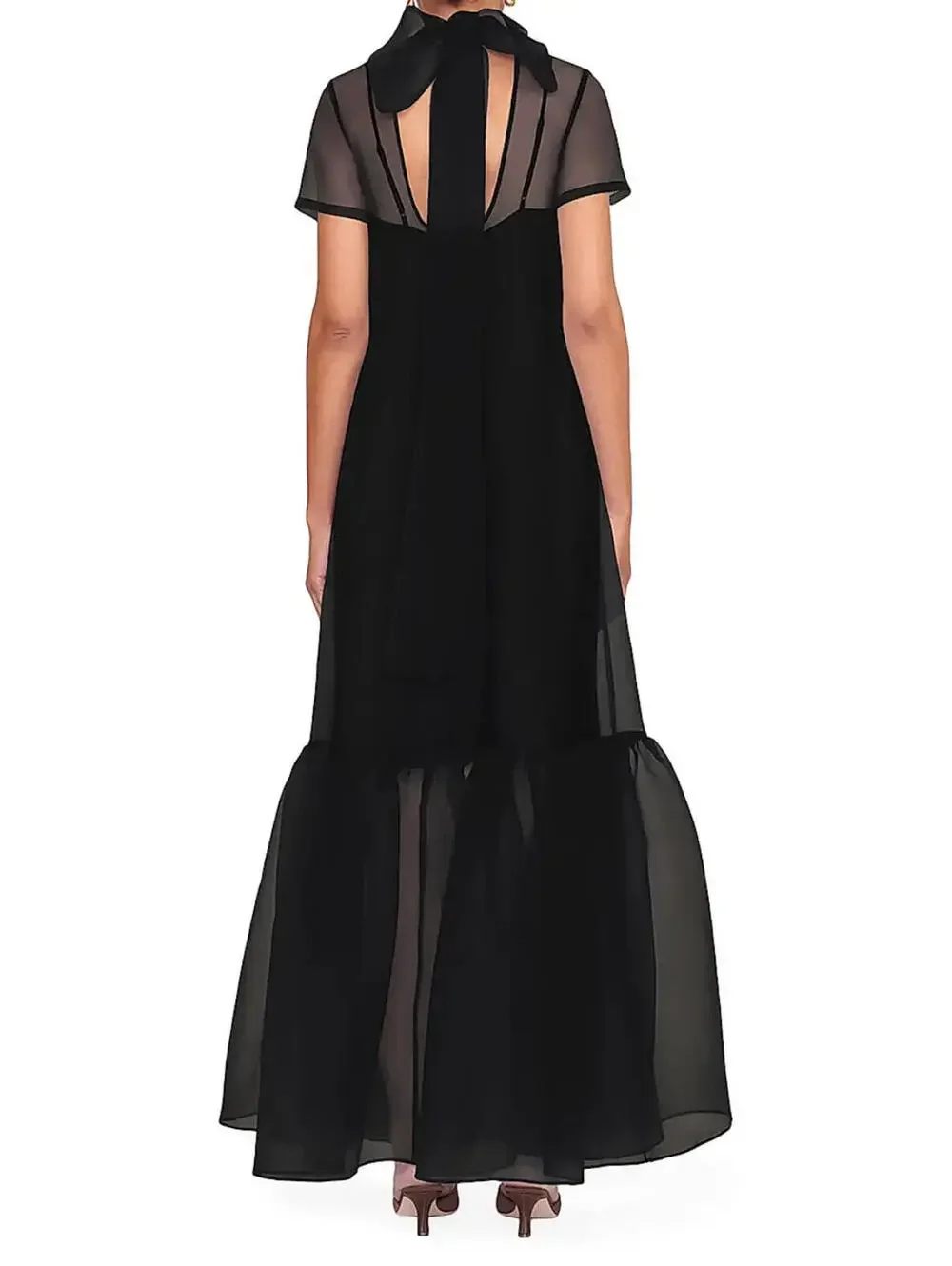 NWT STAUD Calluna Organza Neck Tie Gown Dress Designer Sheer Black Small - Picture 6 of 9